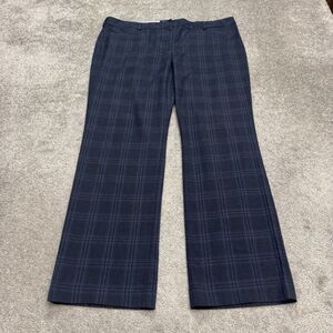 Lands' End Mid Rise Trouser Pants Womens 18W Navy Blue Plaid Straight Work 42x33